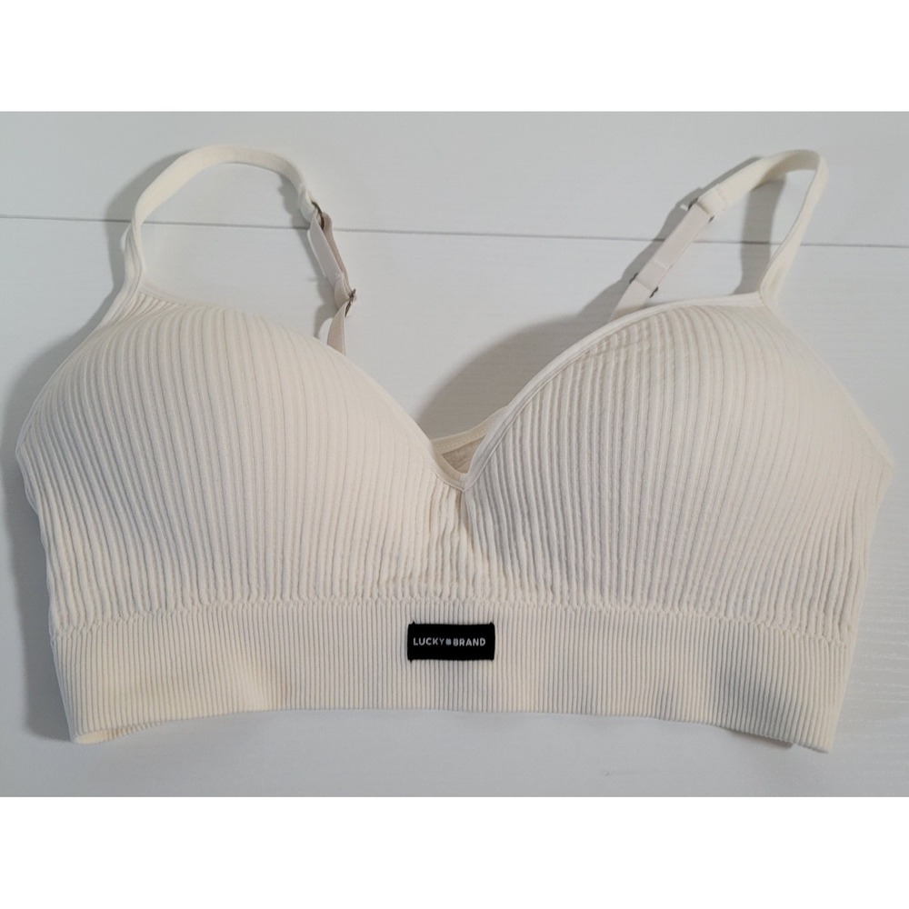 Lucky Brand Women's Sports Bra Sz L Off White Stretch Padded Yoga 1772